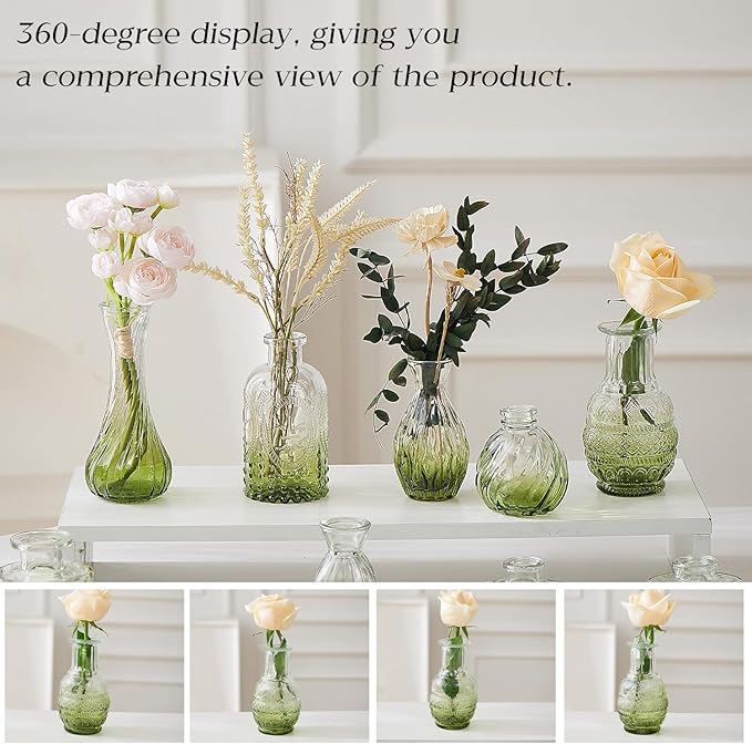 Glass Bud Vase Set of 20 - Small Vases for Flowers in Bulk - Assorted Vintage Crystal Vases for Flowers, Table Centerpieces (Green, 20 Pcs)