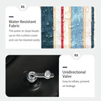 Inflatable Ottoman Stool D21 xH9 for Outdoor/Indoor Use, Water Repellent Patio Foot Rest Stool with Portable Handle,Round Pouf Ottoman Suitable for Garden,Deck and Camping - Stripe Red Blue