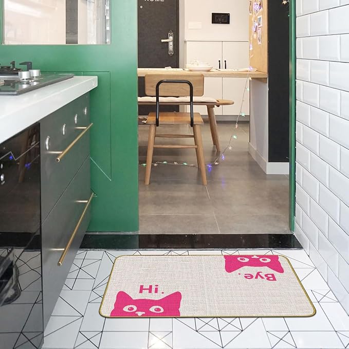 Mingnei Hi Bye Cat Welcome Doormat Door Mat for Home Kitchen Entrance,Cat Door Mat,Funny Black Lover Floor Mats for House Front Indoor Inside Outdoor Outside Entryway Rug 30x17 Welcome Mat (Color-3)