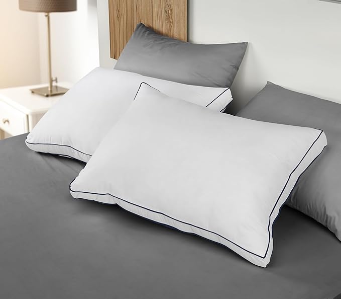 Utopia Bedding Bed Pillows for Sleeping Queen Size (Navy/White), Set of 2, Cooling Hotel Quality, Gusseted Pillow for Back, Stomach or Side Sleepers