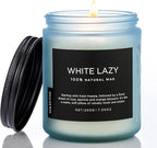 M&SENSE White Lazy - Clean Cotton & Jasmine Scented Natural Soy Wax Jar Candles for Home Decor 7.05oz 50 Hour Long Lasting Burning, Non Toxic Organic Natural Relaxing Candle for Women