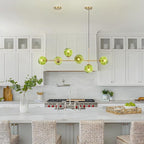 KCO Lighting 6 Green Glass Pendant Lights Kitchen Island Mid Century Modern Globe Sputnik Chandelier Brushed Gold Linear Island Light Fixture for Dining Room