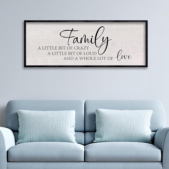 LuZhiQiang Family A Little Bit of Crazy Sign Wall Decor 40"x15" Large Family Signs Wood Framed Hanging Wall Art (Black)