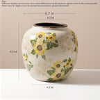 Levvohd Round Pastoral Ceramic Vase, 6.3 Inch Vintage Sunflower Yellow Floral Retro Ice Cracked Rustic Antique Flower Vases for Living Room Home Decor (Large Round)
