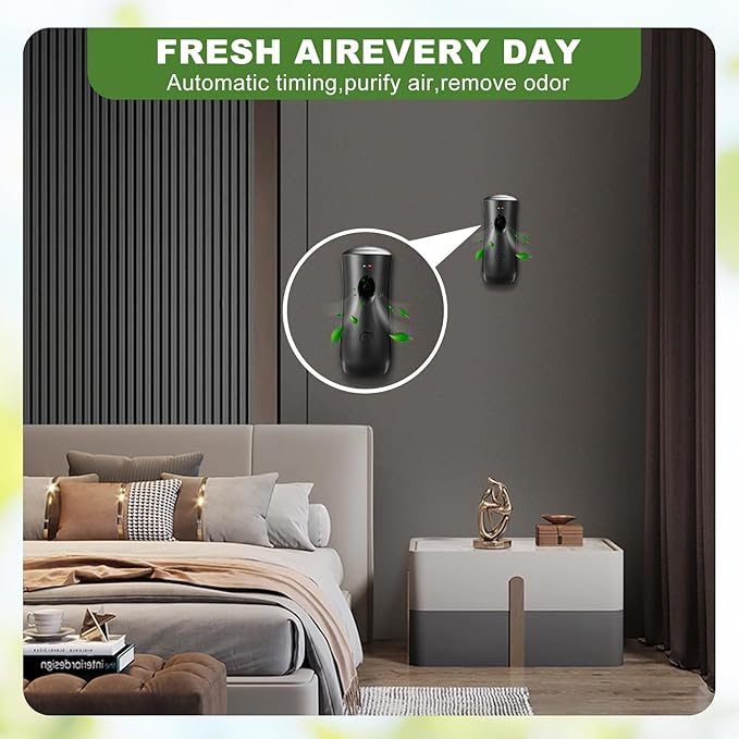 12 Pack Automatic Air Freshener Spray Dispenser,Wall Mounted or Free Standing Auto Freshener Dispenser Aerosol Sprayer for Hotel Office Living Room Bathroom Commercial Place,Black