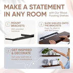 Homeforia 24inch Walnut Floating Shelves for Wall, High End Solid Real Wood 24in Floating Shelf for Bathroom, Dark Brown 24 inch Long Floating Shelves, Heavy Duty Bracket, 24 X 6.5 X 1.75 in, Set of 4