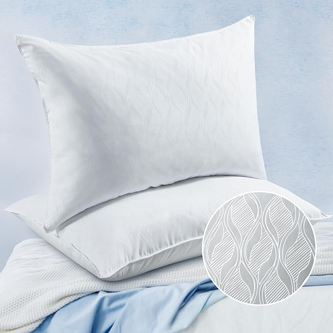 puredown® Goose Feathers Down Pillows, Hotel Collection Standard Pillows for Sleeping, White Embossing Pillows Set of 2 for Back Stomach Side Sleepers (Netting White, Queen (Pack of 2))