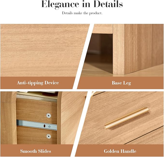 Farmhouse Nightstand Set of 2, 23.5" Curved Modern Night Stand with 3-Drawer, Bed Side Table Furniture, End Table for Bedroom, Storage Cabinet for Living Room Home Office Entryway, Oak