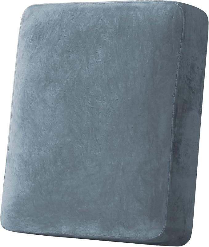 H.VERSAILTEX Velvet Stretch Couch Cushion Cover Plush Cushion Slipcover for Chair Cushion Furniture Protector Seat Cushion Sofa Cover (1 Piece Armchair Cushion Covers, Stone Blue)