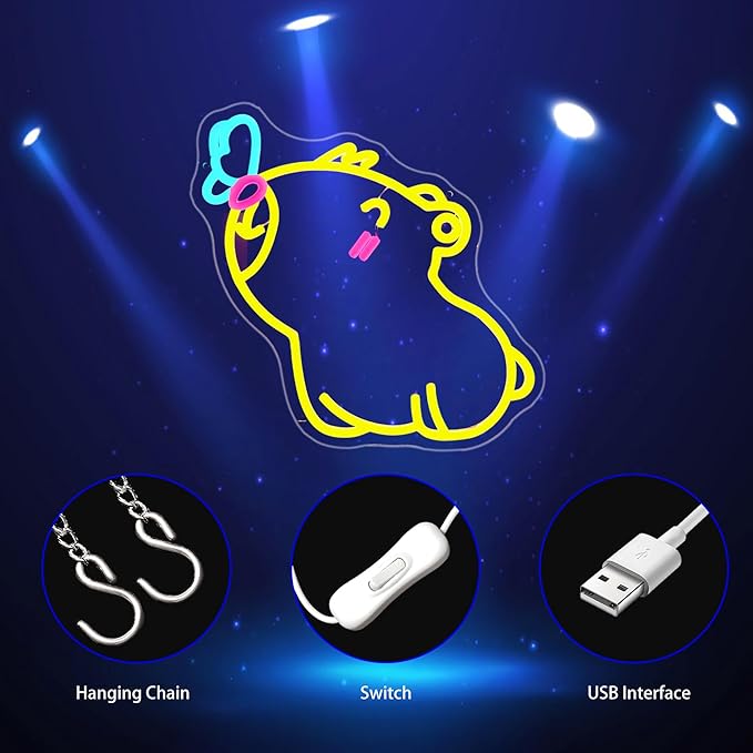 Capybara Neon Sign, Neon Signs for Wall Decor Neon Yellow LED Signs Room Neon Light Up Signs Home Decor for Bedroom Club Party Bar Shop USB Operated