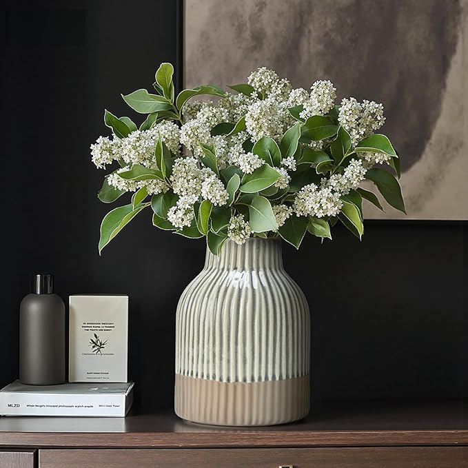 Ceramic Vase Flower Vase Double Glazed Crackle Finish Decorative Vase Modern Style for Flowers Pampas Grass Indoor Living Room Dining Table Office Home Decor