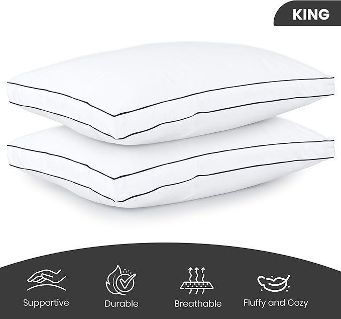 Utopia Bedding Bed Pillows for Sleeping King Size (Navy/White), Set of 2, Cooling Hotel Quality, Gusseted Pillow for Back, Stomach or Side Sleepers