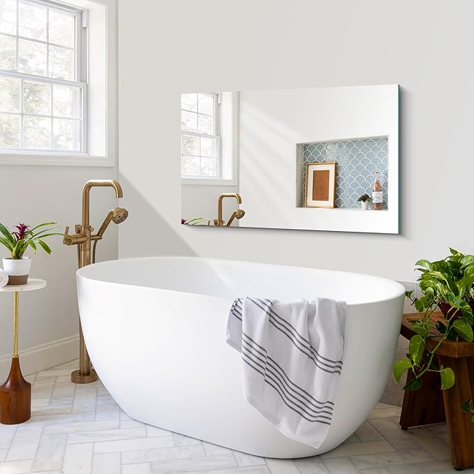 Frameless Mirror, 24x40 Inch Rectangle Bathroom Mirrors for Wall, Upgraded Shatterproof Large Vanity Mirror Over Sink with Polished Edge for Bathroom, Bedroom, Living Room and Entryway