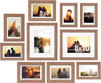 Picture Frame Set 10 Pack, Picture Frames Collage Wall Decor with Mat for Multiple Sizes Photos, Two 8x10, Four 5x7, Four 4x6, Photo Frames for Wall and Tabletop, Rusic Brown