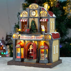 12" Animated Christmas Village House with LED Lights & Music - Spinning Train, Dynamically Moving Santa, Handpainted Resin Shop for Indoor Home Tabletop Decor