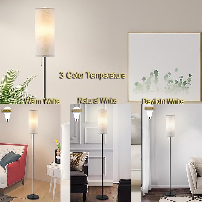 Floor Lamp for Living Room, Modern Standing Lamps with Lampshade, Minimalist Tall Lamp with Chain Switch for Living Room, LED Bulb Included (Beige Shade)