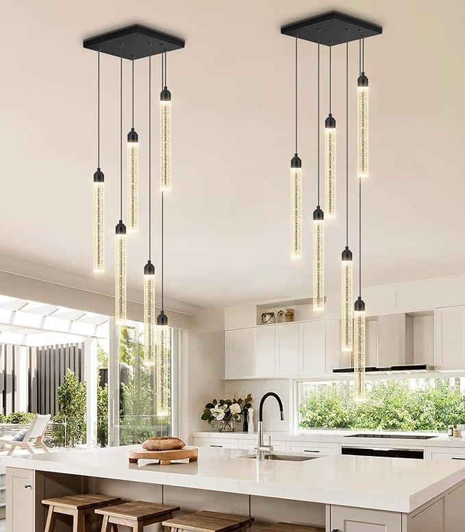 Modern Crystal Pendants Lighting Mini Chandelier for Kitchen Island LED Dimmable Ceiling Handing Lighting Adjustable Flush Mount Ceiling Light for Dining Room Hallway