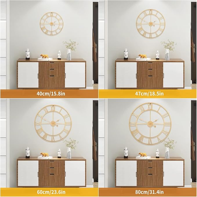 1st owned Large Wall Clock for Living Room Decor Silent Non-Ticking Decorative Wall Clock Roman Numerals Vintage Battery Operated for Kitchen Farmhouse Cafe Office Decor (Gold, 32 Inches)