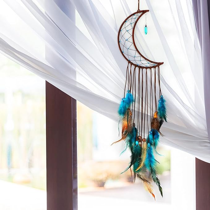 Jetec 3 Pcs Dream Catcher Moon Sun Star Design Handmade Traditional Craft Ornament Wall Hanging Home Decoration Bedroom Wedding Halloween Christmas Decorations(Dark Blue)