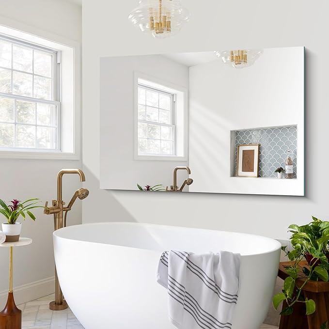 Large Frameless Mirror, 55x36 Frameless Bathroom Mirrors for Over Sink, Upgraded Shatterproof Rectangular Wall Mirror for Bathroom,Bedroom,Living Room and Entryway