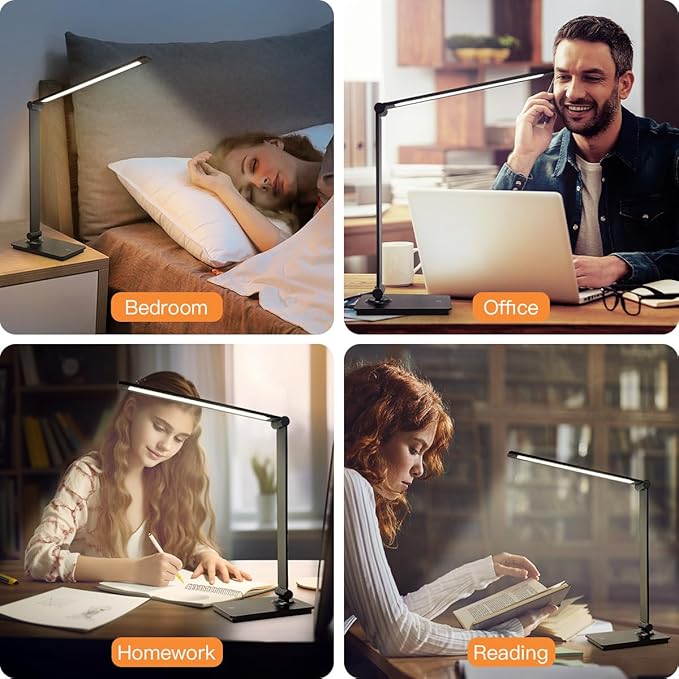 Desk Lamp, LUJOLUMIN Desk Light, Dimmable Reading Lamp,CRI>90, 700 Lumen, 3 Brightness Levels, Touch Control, LED Foldable Led Lamp for Kids, Working, Office, Study