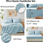 CozyLux Queen Comforter Set Light Blue - Bed in a Bag Queen Size 7 Pieces, Luxury Soft Bed Set for All Seasons, Bedding Set with Down Alternative Comforter, Sheets, Pillowcases & Shams