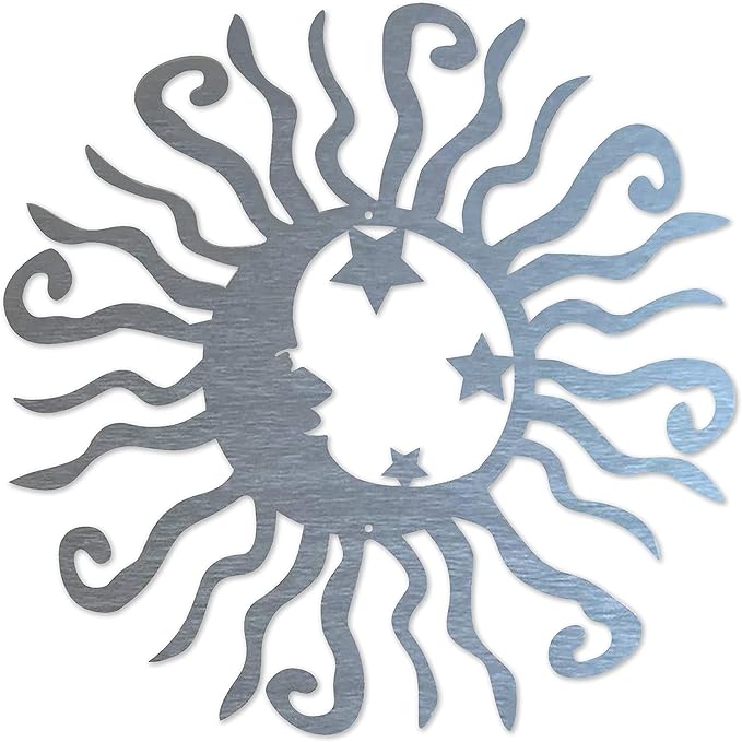 Riverside Designs Wacky Solar Moon Metal Wall Art Steel Outdoor Decor | Heavy-Duty and Waterproof | Made in USA (Silver, 24L x 24W)