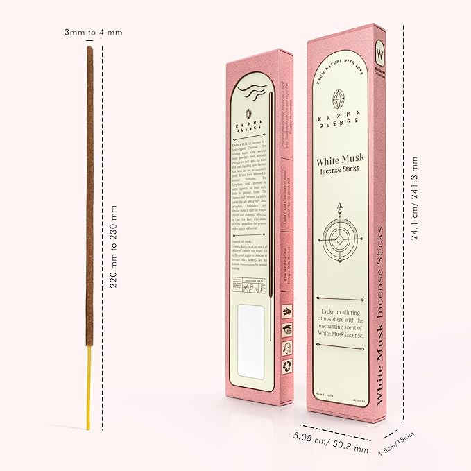 White Musk Incense Sticks, Organic Hand Dipped Incense, Natural Herbs & Aromatic Ingredients, Contain 40 Sticks, Burn Time 45 to 60 Minutes, Spiritual Gifts, Harmonic Incense by Karma Pledge