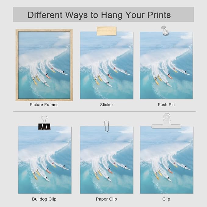 SIGNWIN Adhesive Canvas Poster Surfing Surfboard Aerial View Ocean Nautical Landscape Nature Wilderness Photography Modern Art Decorative Zen Relax/Calm Multicolor for Bedroom - 11"x14"x4