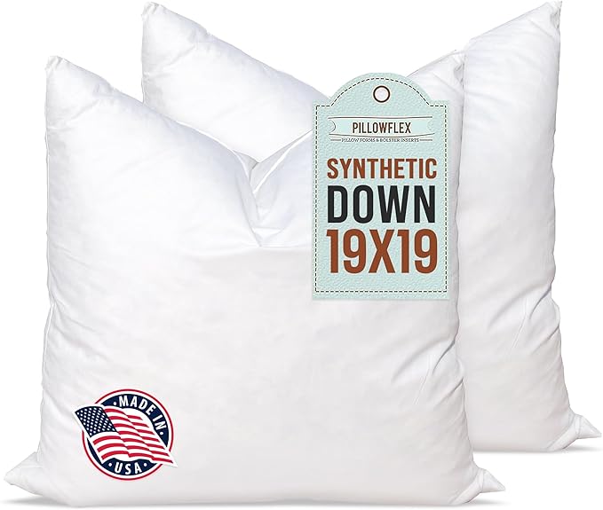 Pillowflex Synthetic Down Alternative Pillow Inserts for Shams - Comfy Pillows for Sleeping, Perfect Pillow & Best Sleeping Pillows, Handmade Down Alternative Throw Pillow Inserts - (19x19 Set of 2)