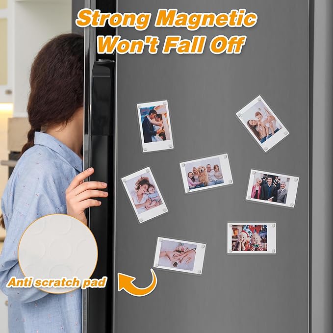 6 Pack Acrylic Fridge Magnetic Frame for Polaroid, 2.36x3.54 In Mini Picture Frames for Fujifilm Instax Mini, Double Sided Photo Refrigerator Magnet Picture Frame, Clear Picture Display Frame