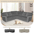 Arfntevss Sectional Recliner Couch Covers Velvet Corner Sectional Sofa Cover for Reclining Couch Stretch Soft L Shape Recliner Slipcover Thick U Shaped Washable Protector (5 Seat Cover, Light Gray)