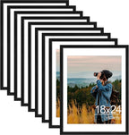 Vittanly 18x24 Picture Frames Set of 9, Shatter Resistant Plexiglass, Display 16x20 Pictures with Mat or 18x24 without Mat, Photo Frames for Wall or Tabletop, PVC Frame, Black