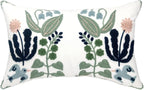 Alysheer Floral Embroidered Summer Lumbar Decorative Throw Pillow Cover 12"x 20", Farmhouse Cottage Navy Blue Green Flowers Leaves Patterned Cotton Canvas Cushion Case for Sofa Couch Bed Living Room