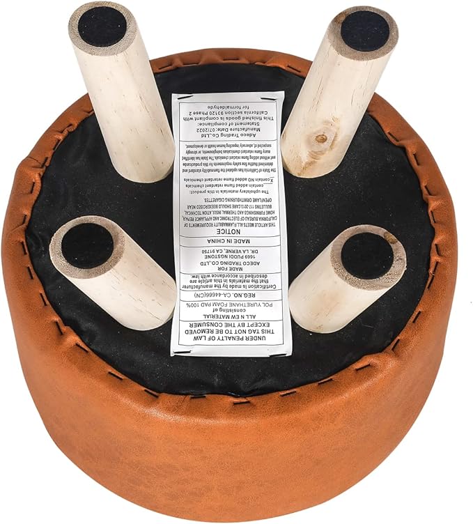 Asense Small Round Ottoman Foot Rest Stool Fabric Padded Seat Footstool Ottoman with Wooden Legs (Dark Orange,Fabric)