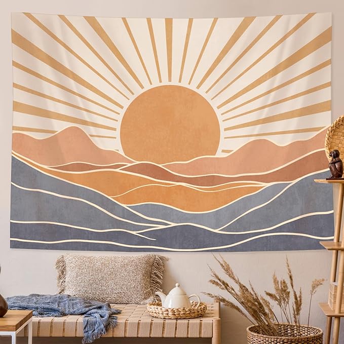 Lunerfex Boho Sun Tapestry Sunset Wall Tapestry, Mountain Tapestries for Bedroom 80s Tapestries Wall Hanging for Bedroom Living Room Decor Boho-3 44"x60"