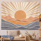 Lunerfex Boho Sun Tapestry Sunset Wall Tapestry, Mountain Tapestries for Bedroom 80s Tapestries Wall Hanging for Bedroom Living Room Decor Boho-3 60"x80"