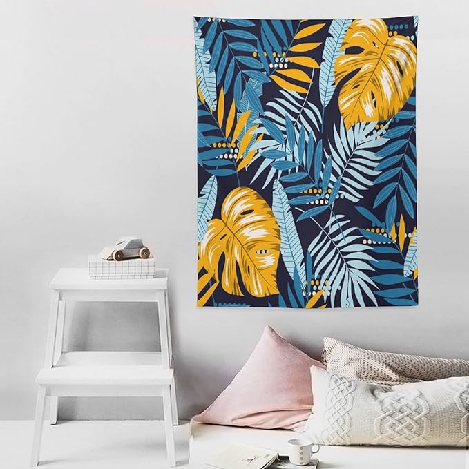 ICMOLYYENLO Palm Leaf Tapestry Wall Hanging, Tropical Leaves Plant Jungle Green Hawaiian Art Home Decor for Guest Bedroom Living Room Dormitory 50x60 Inch