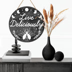 Witch Sign Decor, Witchy Dark Humor Hanging Sign Decor Halloween Wall Decoration Magic Witchcraft Sign for Gothic House, Dining Room, Kitchen, Housewarming Gift for Wicca, Live Deliciously