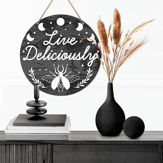 Witch Sign Decor, Witchy Dark Humor Hanging Sign Decor Halloween Wall Decoration Magic Witchcraft Sign for Gothic House, Dining Room, Kitchen, Housewarming Gift for Wicca, Live Deliciously