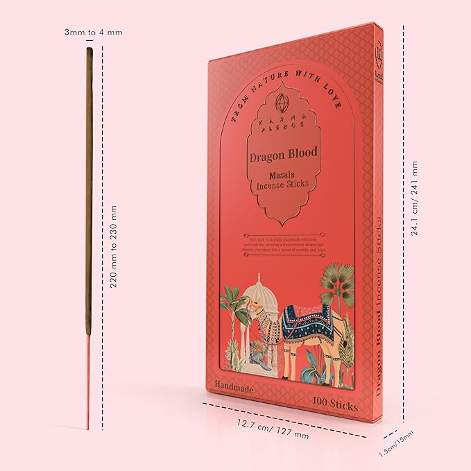 Incense Sticks, Dragons Blood Incense, Pack of 100 Stick, Hand Rolled Aromatic Masala Made with Natural Ingredients, 45-60 Min Burn Time, Best for Home Fragrance, Meditation, Yoga, Spiritual Healing