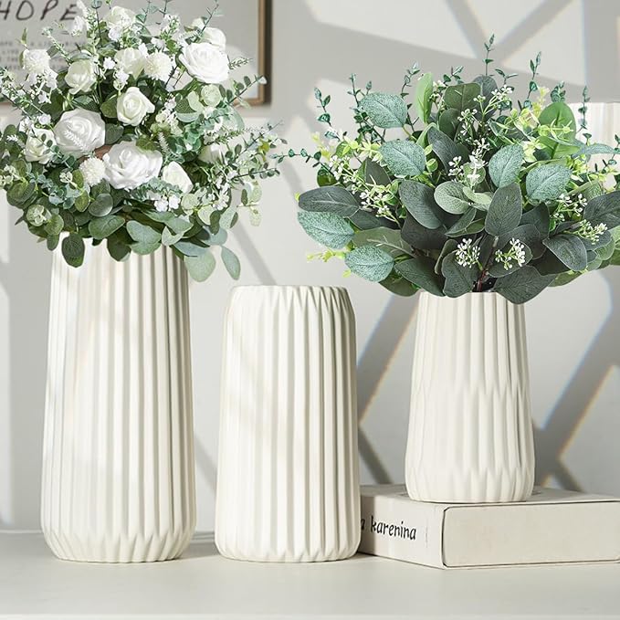 120 Pcs 6 Kinds Mixed Eucalyptus Leaves Stems Bulk Artificial Silver Dollar Eucalyptus Leaves Picks Dried Eucalyptus Bundle Faux Spray for Wedding Vase Bouquet Floral Arrangement Decor