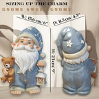 Sleepy Garden Gnome with Teddy Bear & Lantern - 9" Weatherproof Resin Statue - Indoor Outdoor Decor - Whimsical for Home, Patio & Lawn