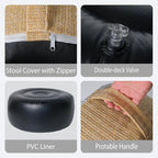 Outdoor Inflatable Ottoman with Air Pump, Fade-Resistant Patio Footrest Stool D21”x H9”, Round Pouf Ottoman with Portable Handle Suitable for Garden, Camping, Bedroom, Living Room