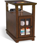 HIFYOBRO End Table with Charging Station, Narrow Side Table with Storage, Nightstand for Small Spaces with USB Ports & Power Outlets Bedside Table-Cherry