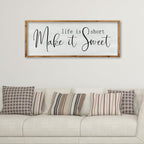 ZZJJHYWGQ Life is Short Make It Sweet Sign Wall Decor 32"×12" for Bedroom Family Lnspirational Quote Large Wood Framed Wall Hanging Art (Wood)