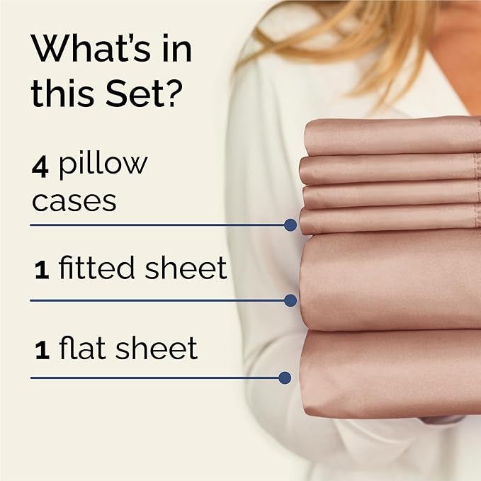King Sheets Set 6 Piece - Includes 4 Pillowcases - Bed Sheets King Size - Soft Hotel Luxury Bedding - Cooling, Comfy, Fade Free & Breathable - 1 Flat & 1 Fitted & 4 Pillowcases w/ Deep Pockets - Mauve