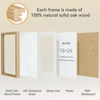 IBUYKE 18x24 Picture Frame,Solid Oak Wood 18x24 Photo Frame with Mat to 16x20,18x24 Picture Frames With Tempered Glass,Wall Mount Display,Home Decor,Natural Oak 24 x 18 Frame,UWPF1824N