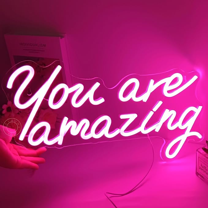SYLHOME Pink You Are Amazing Led Neon Light Sign Girls Bedroom Kids Room Wall Decor Sign Wedding Birthday Christmas Graduation Party Sign Student Gifts USB 15.75" X 8.94"