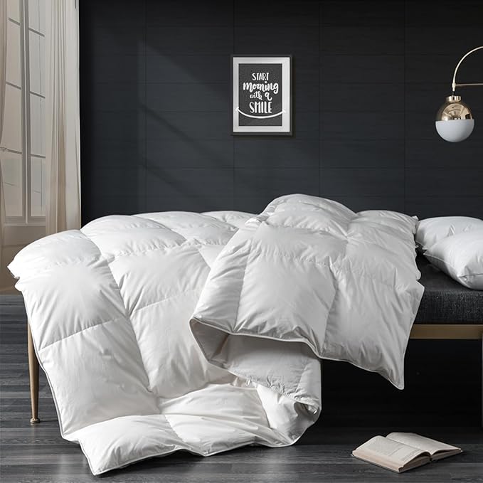APSMILE Oversized King Size Down Feather Fibers Heavyweight Duvet Insert - Thick Comforter with 100% Cotton Cover, Fluffy Fill-Power Winter Bedding for Cold Weather (120 x 98 inches, Ivory White)